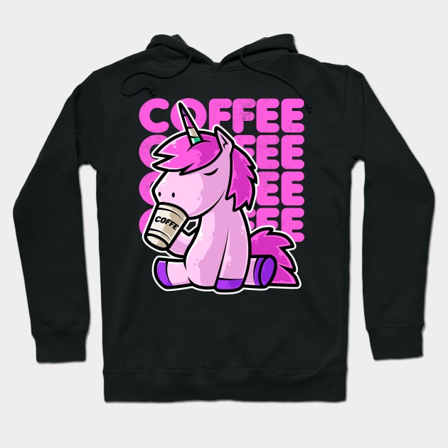 Cute Unicorn Drinking Coffee Kawaii Neko Anime graphic Hoodie by theodoros20